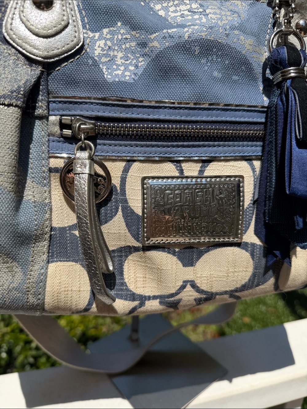 Coach Poppy Denim and Metallic Blue Patchwork Rocker Satchel 2010 w TAGS - Picture 4 of 17